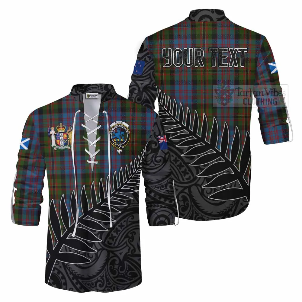 Bowie Crest Tartan Ghillie Kilt Shirt with New Zealand Silver Fern Half Style