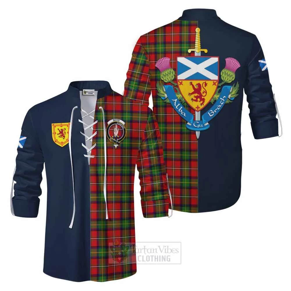 Boyd Tartan Ghillie Kilt Shirt Alba with Scottish Lion Royal Arm Half Style