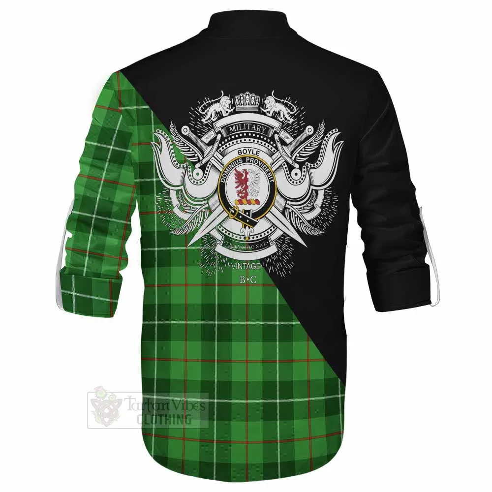 Boyle Tartan Ghillie Kilt Shirt with Family Crest and Military Logo Style