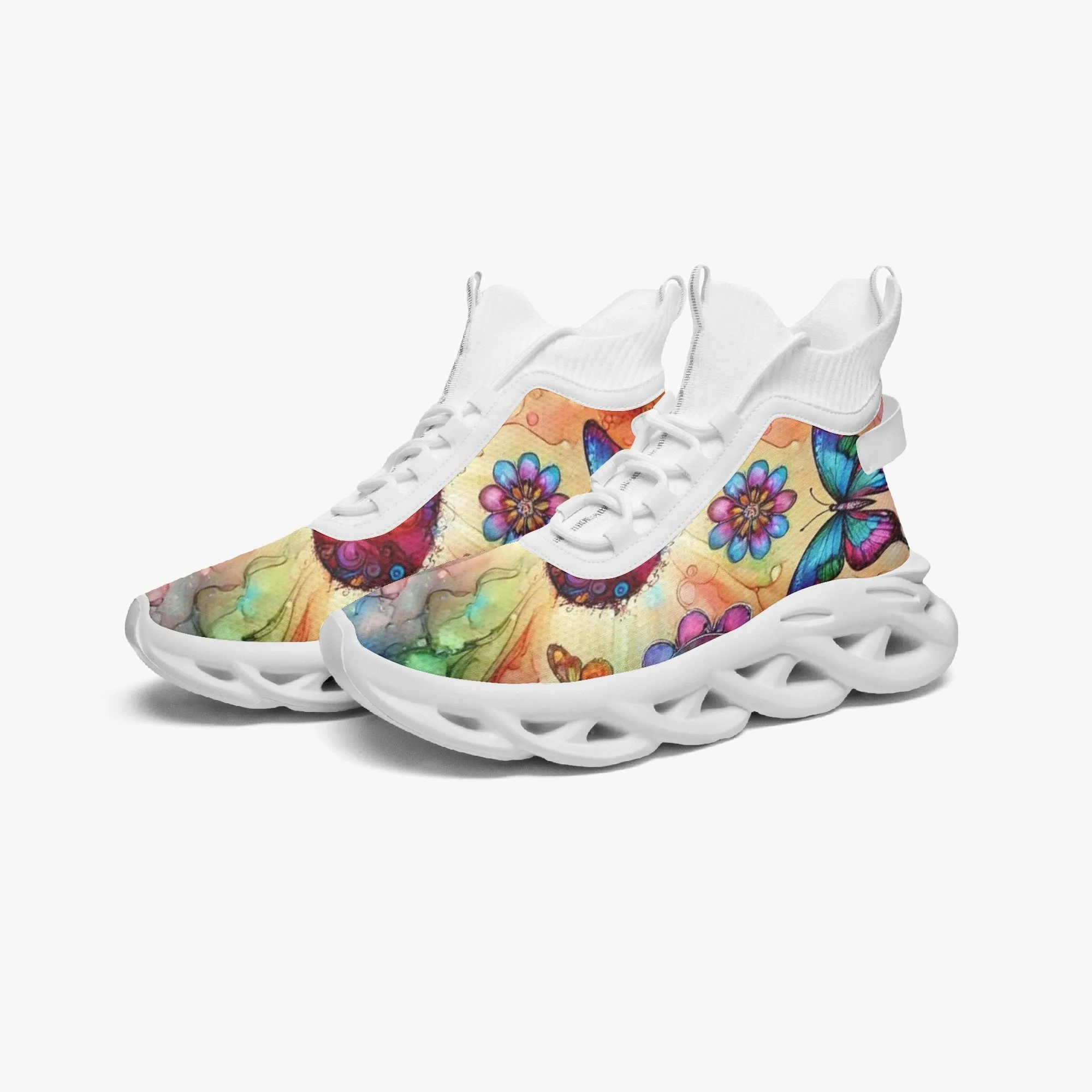 Bright Butterflies High-top Bounce Mesh Knit Sneakers