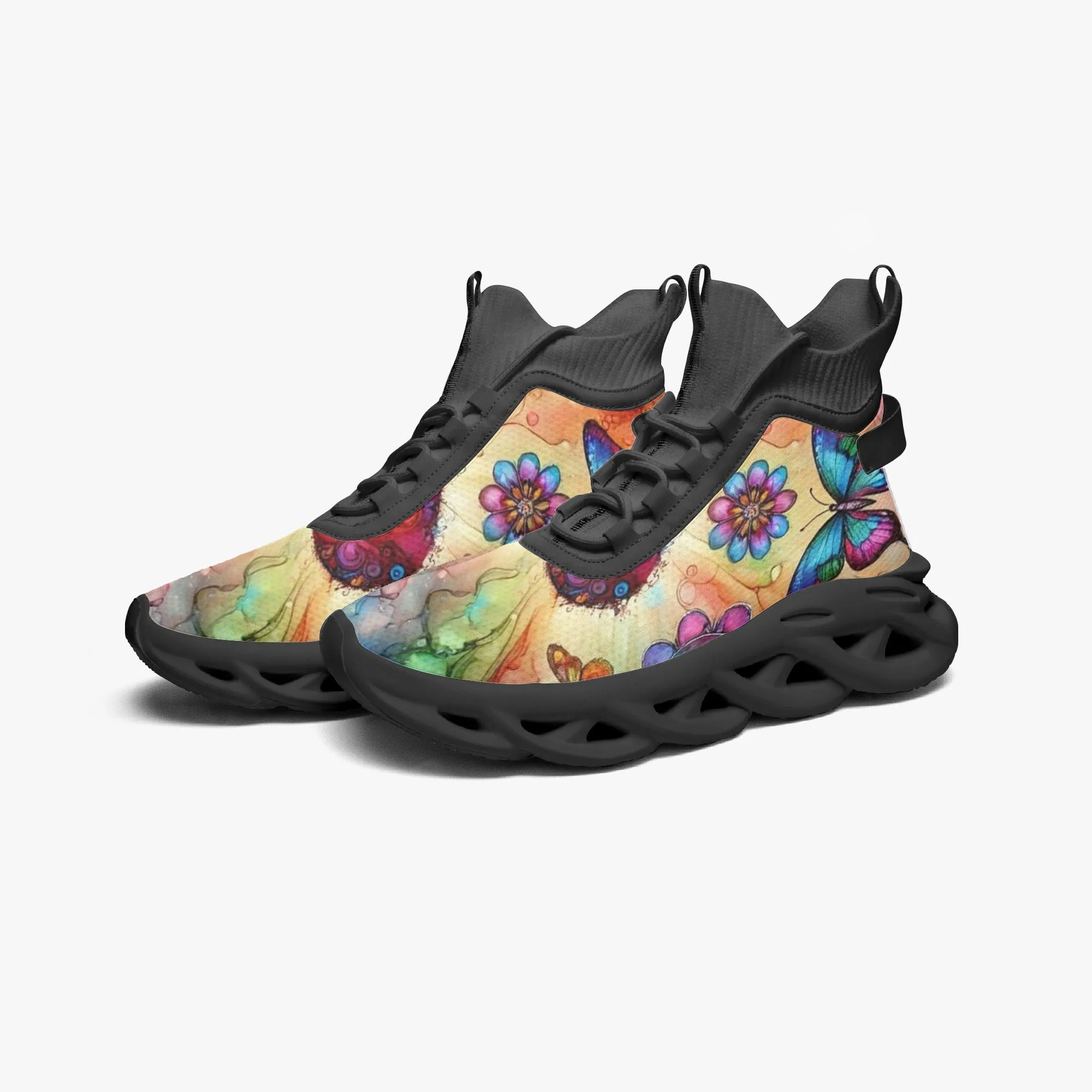 Bright Butterflies High-top Bounce Mesh Knit Sneakers
