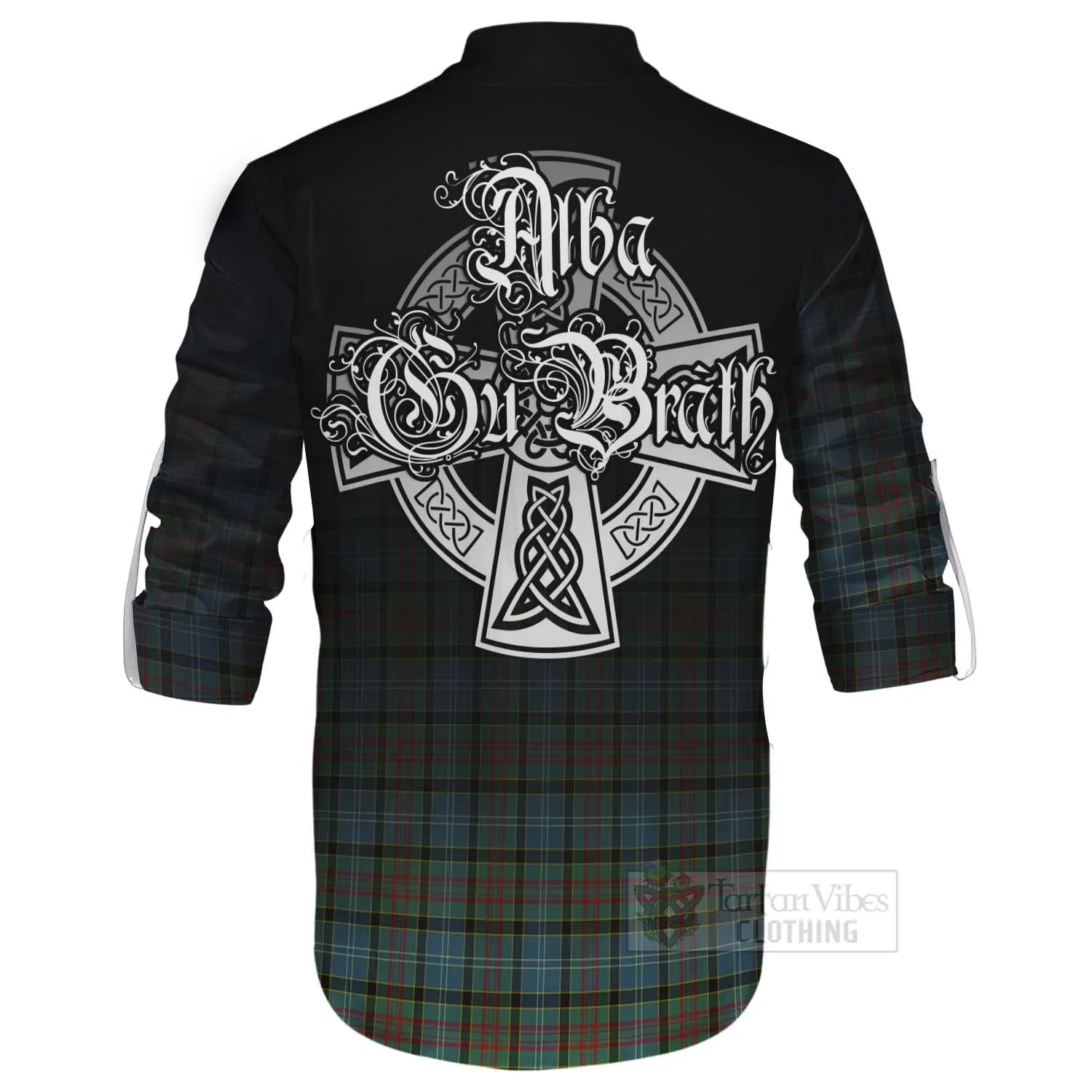 Brisbane Tartan Ghillie Kilt Shirt Featuring Alba Gu Brath Family Crest Celtic Inspired