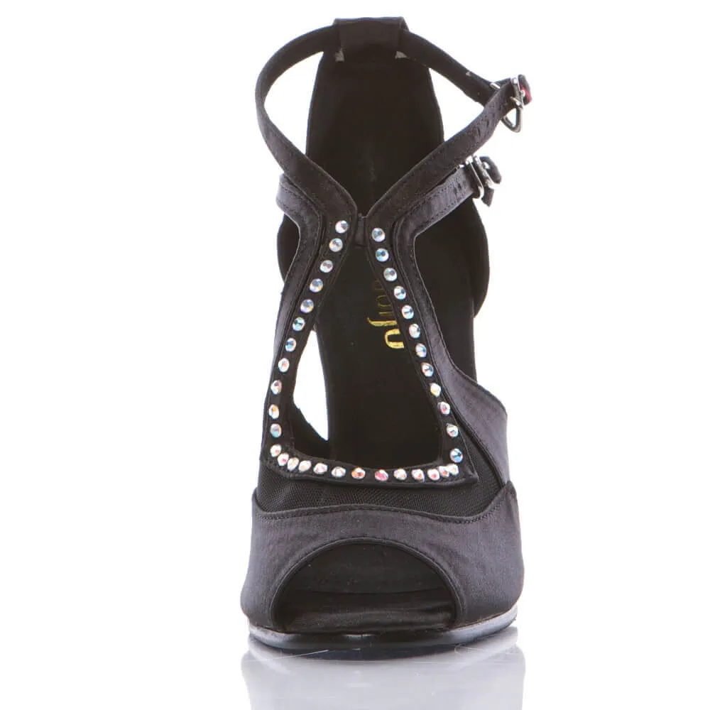 Brittanee - Black Satin - Suede Sole - Dance Floor Only