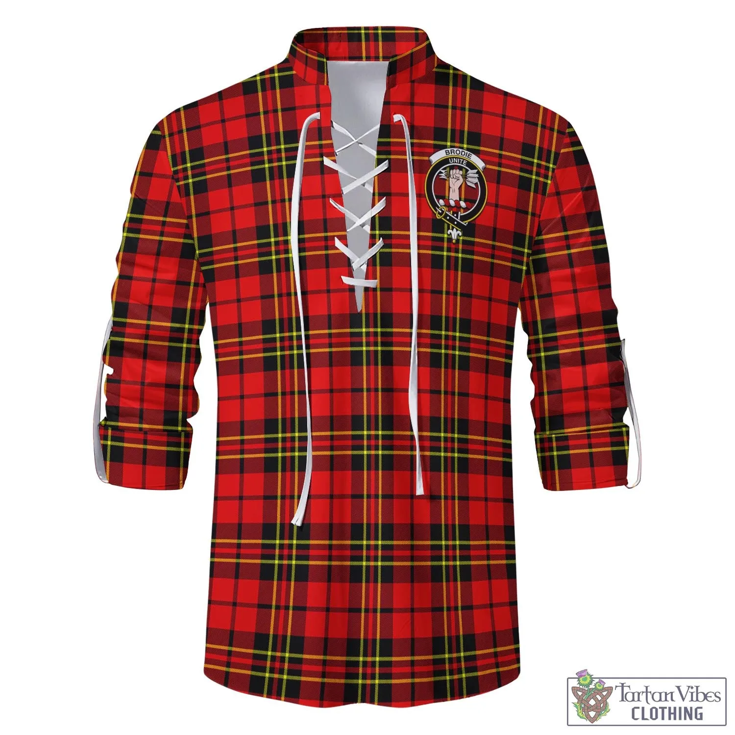 Brodie Modern Tartan Men's Scottish Traditional Jacobite Ghillie Kilt Shirt with Family Crest