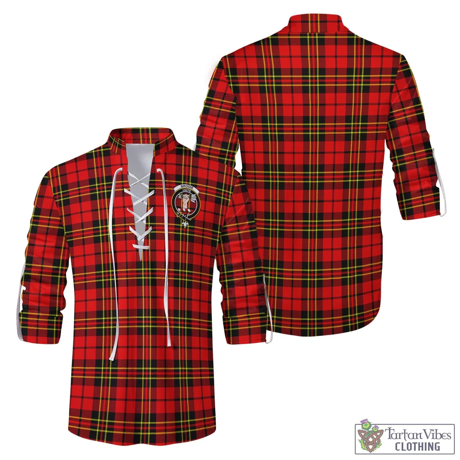 Brodie Modern Tartan Men's Scottish Traditional Jacobite Ghillie Kilt Shirt with Family Crest