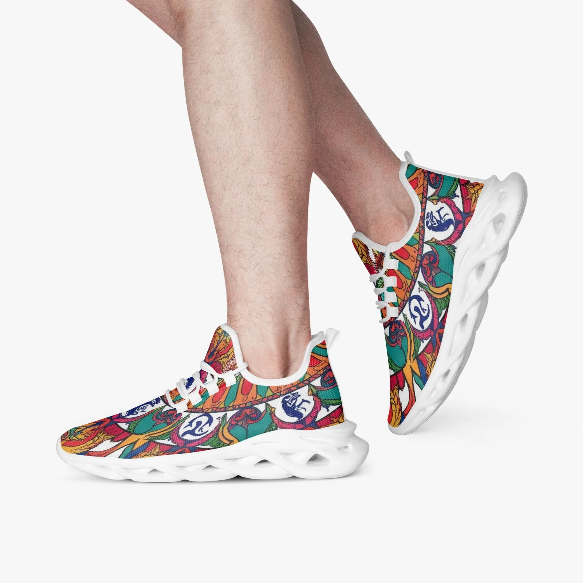 Brown & Green Mandala Style Bounce Mesh Knit Sneakers