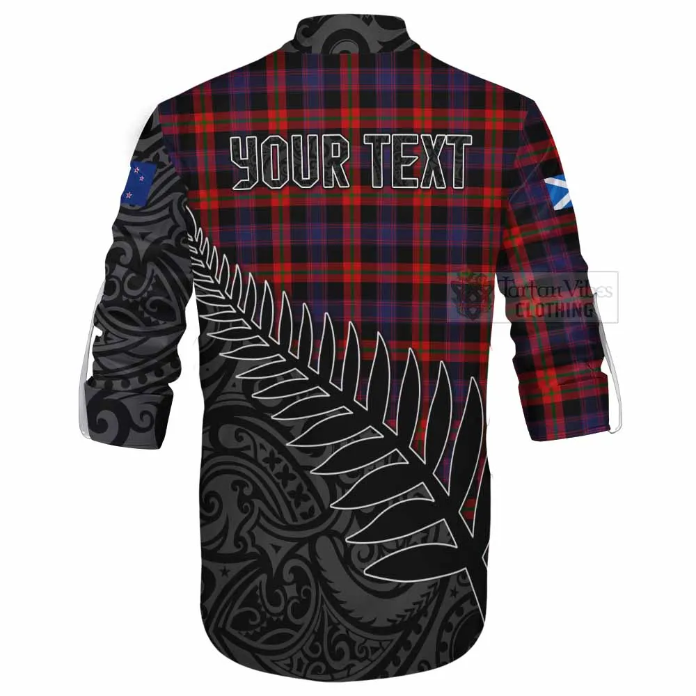 Brown (Broun) Crest Tartan Ghillie Kilt Shirt with New Zealand Silver Fern Half Style