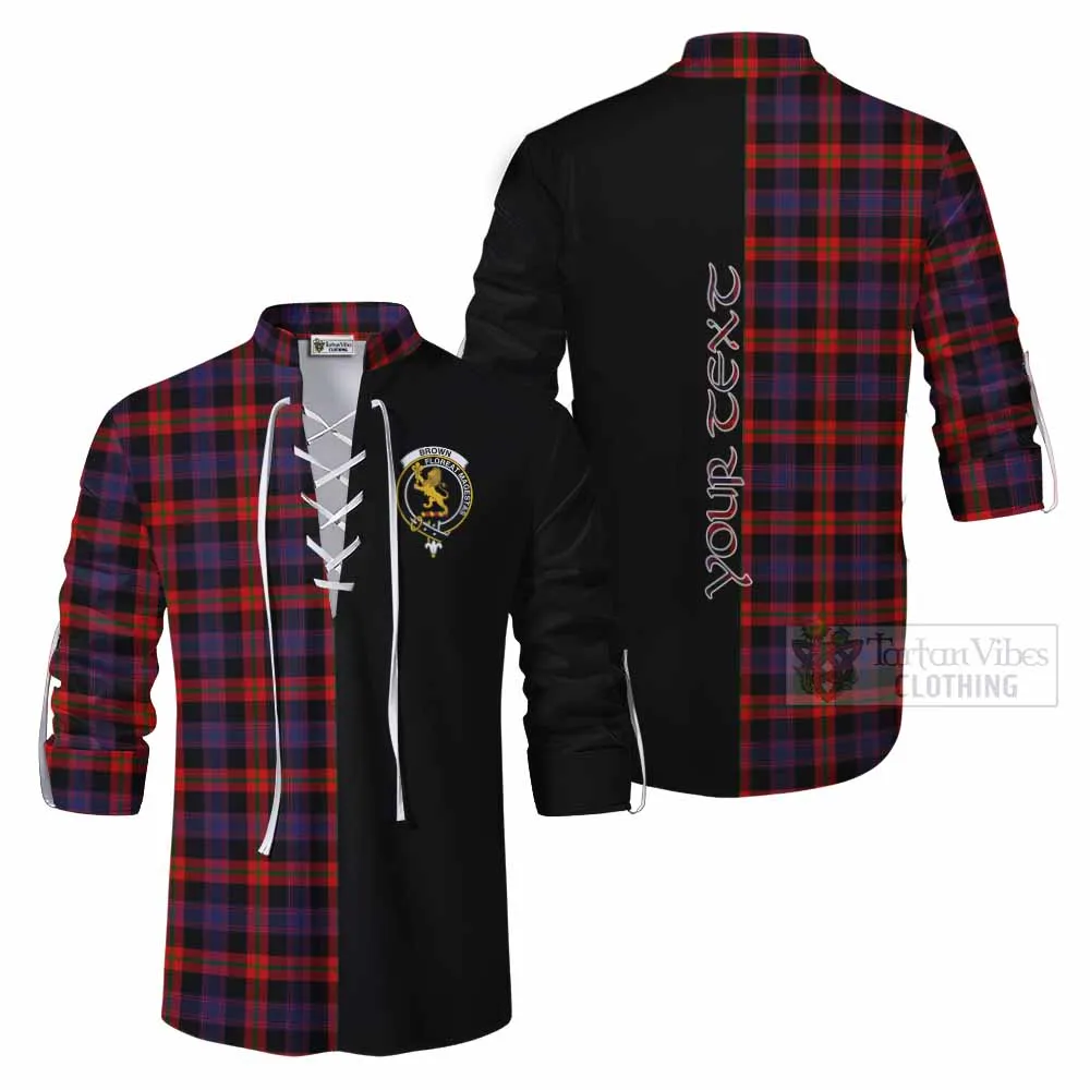 Brown (Broun) Tartan Ghillie Kilt Shirt with Family Crest and Half Of Me Style