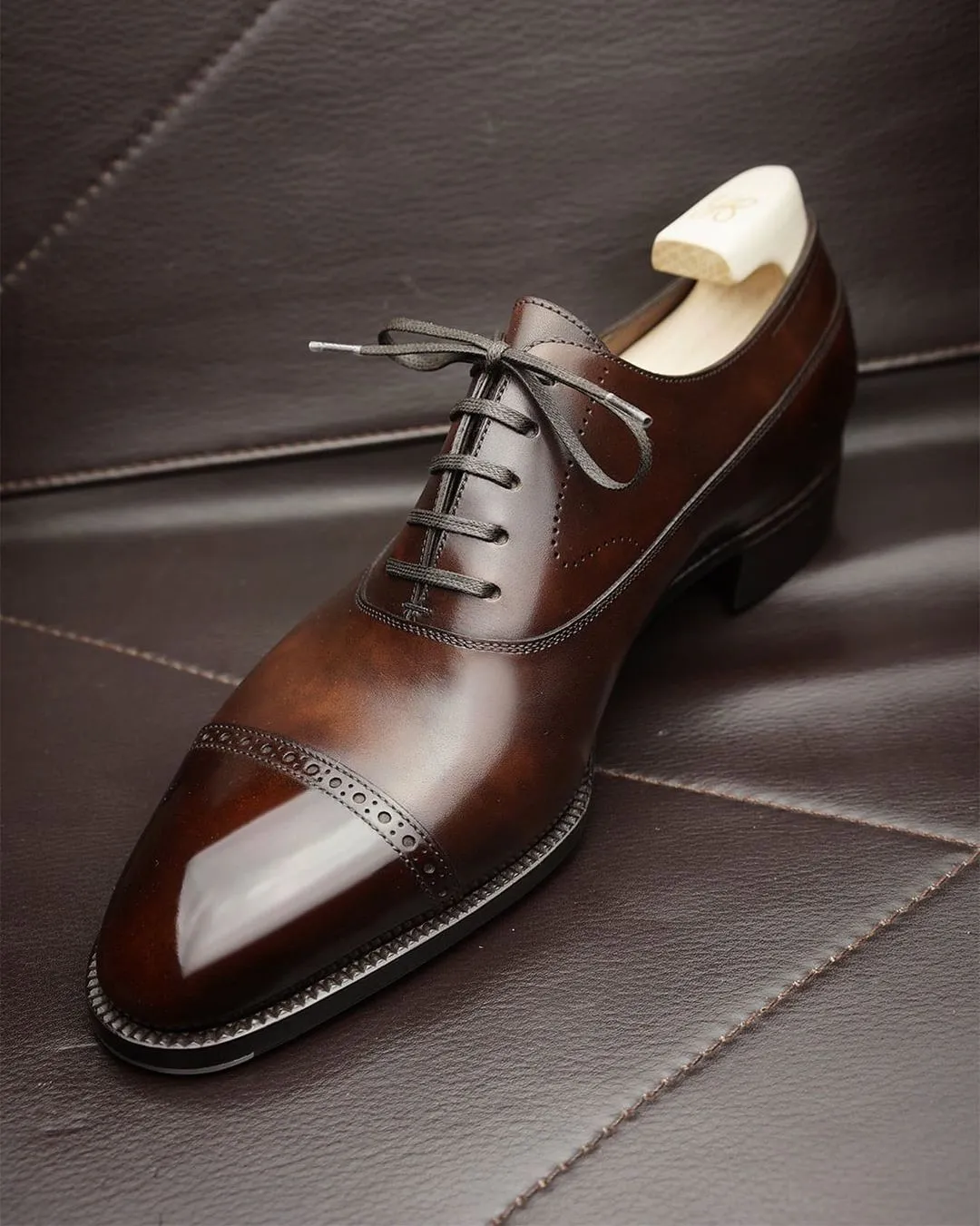 Brown Leather Alistair Toe Cap Oxfords - Formal Shoes