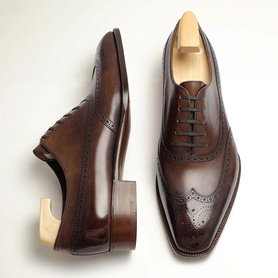 Brown Leather Cedara Brogue Wingtip Oxfords - Formal Shoes