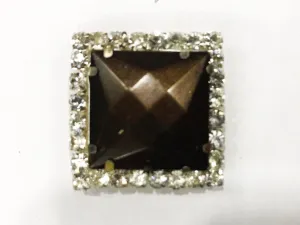 Brown Square Plastic Stone with Crystal Frame (32x32 mm)