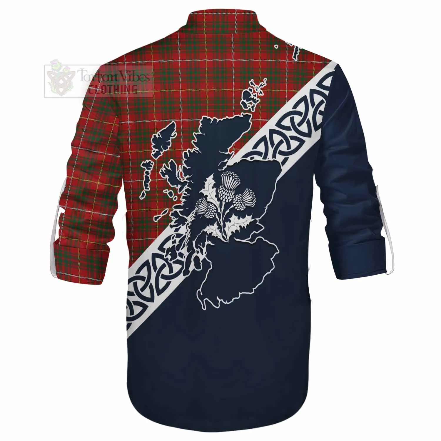 Bruce Tartan Ghillie Kilt Shirt Featuring Thistle and Scotland Map