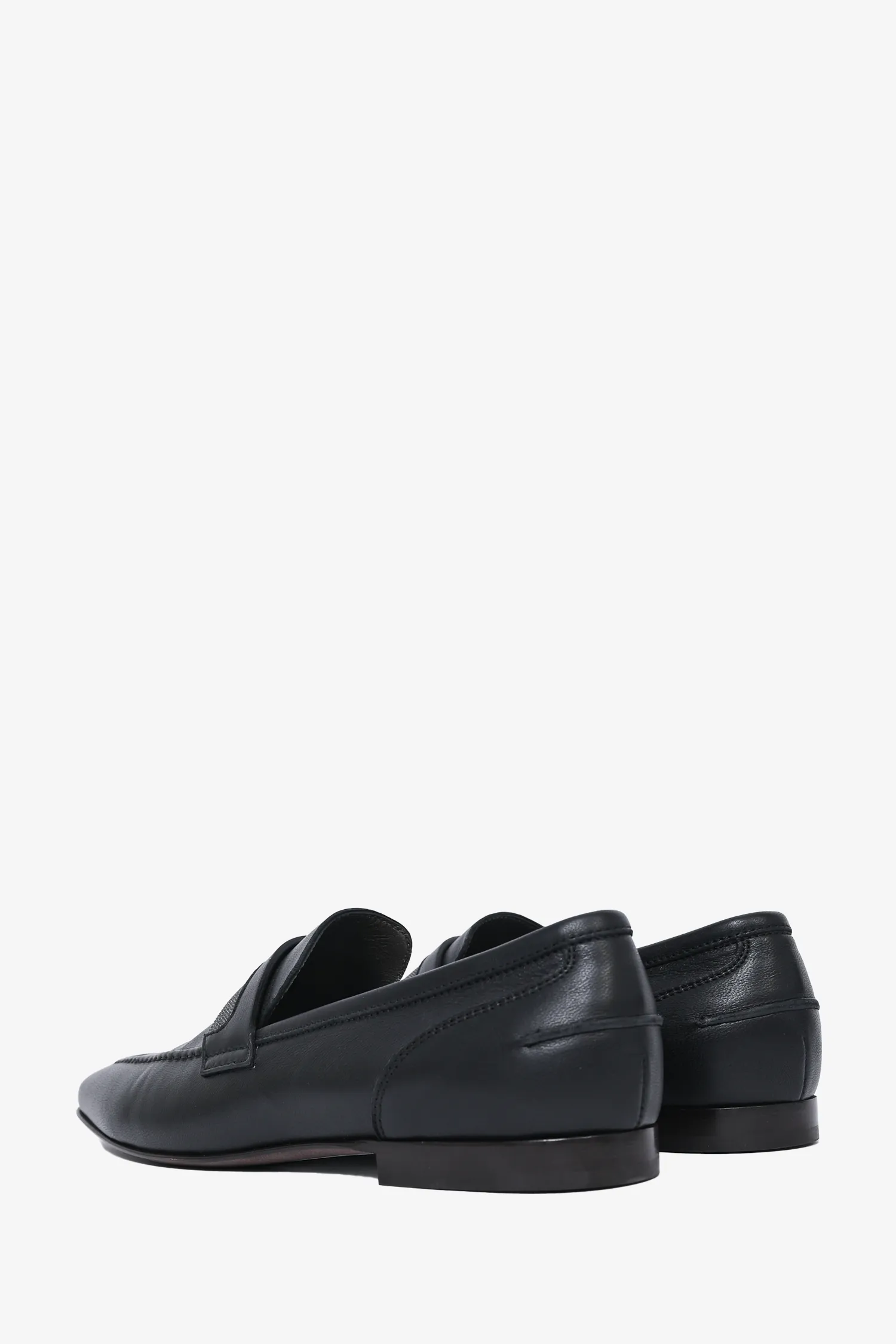Brunello Cucinelli Black Leather Loafers with Beaded Detail Size 39.5