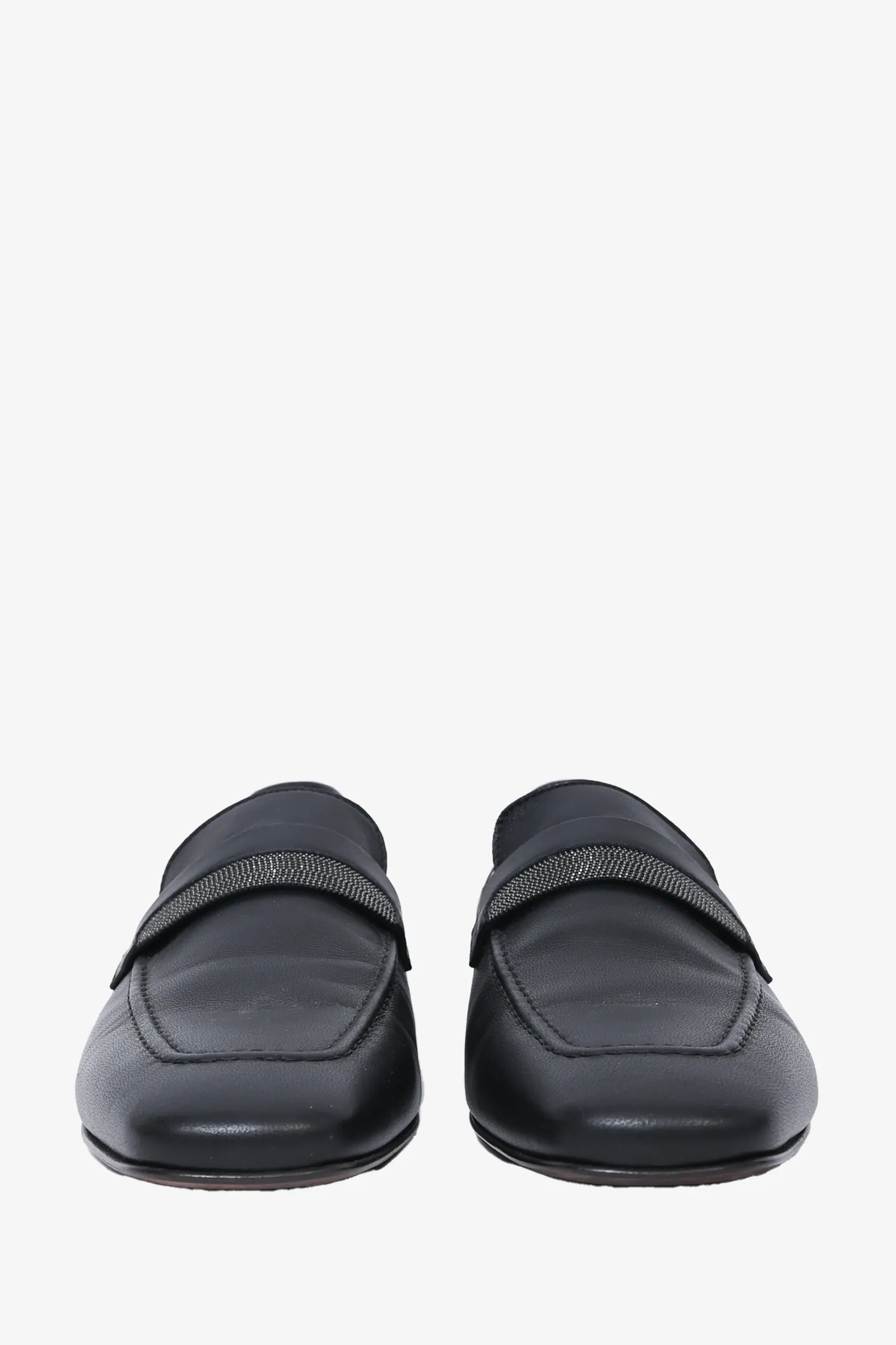 Brunello Cucinelli Black Leather Loafers with Beaded Detail Size 39.5