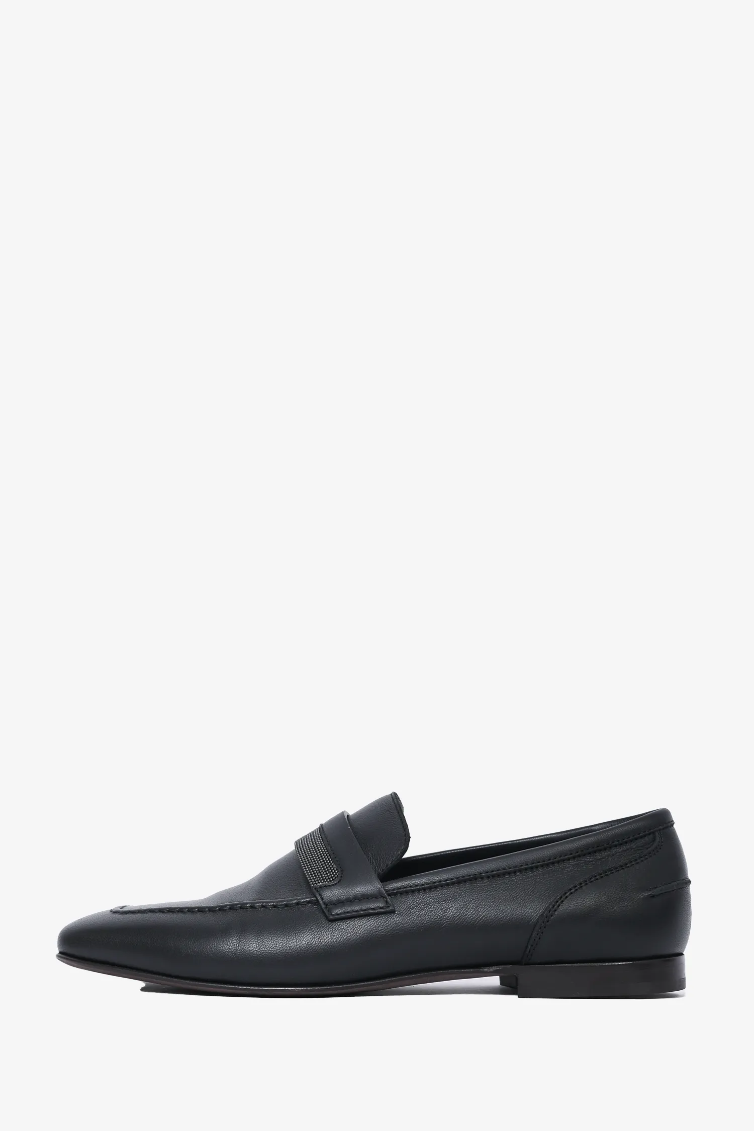 Brunello Cucinelli Black Leather Loafers with Beaded Detail Size 39.5