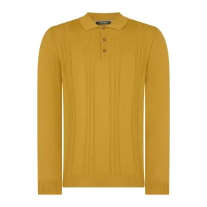 Cable Knit Long-Sleeve Polo - Yellow