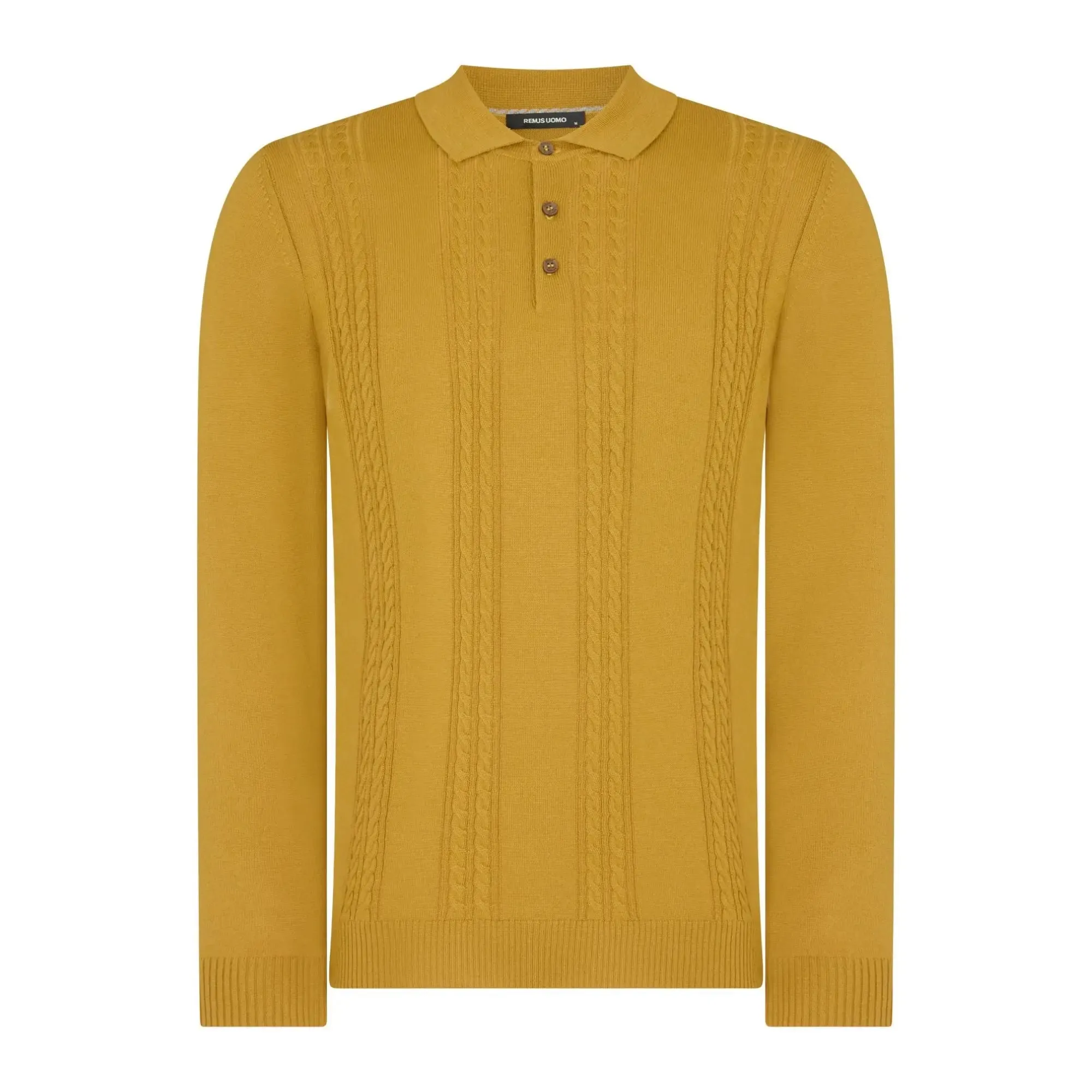 Cable Knit Long-Sleeve Polo - Yellow