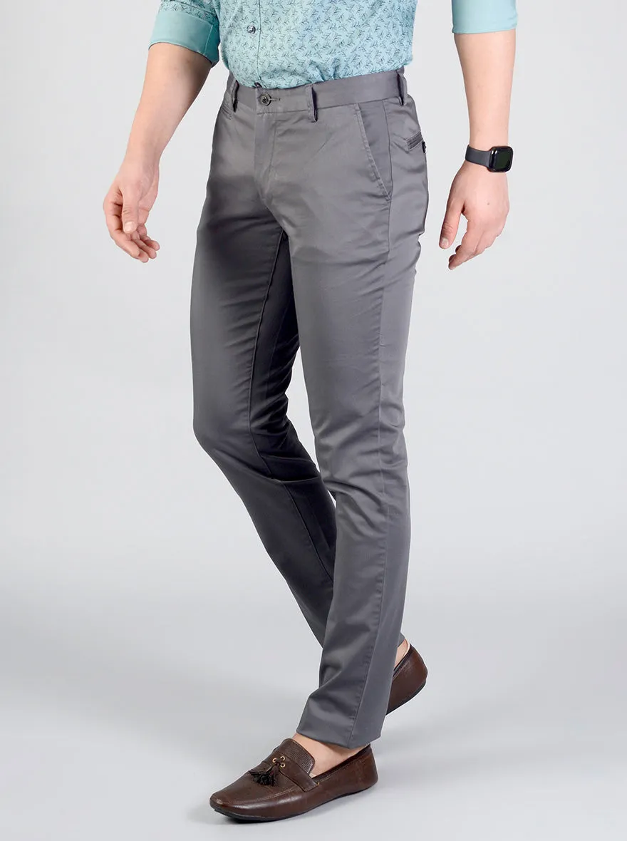 Charcoal Grey Solid Slim Fit Casual Trouser | JadeBlue