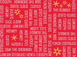 Christmas Fabric, Rudolph 50 Year, words Red 3816