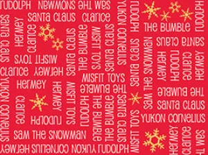 Christmas Fabric, Rudolph 50 Year, words Red 3816