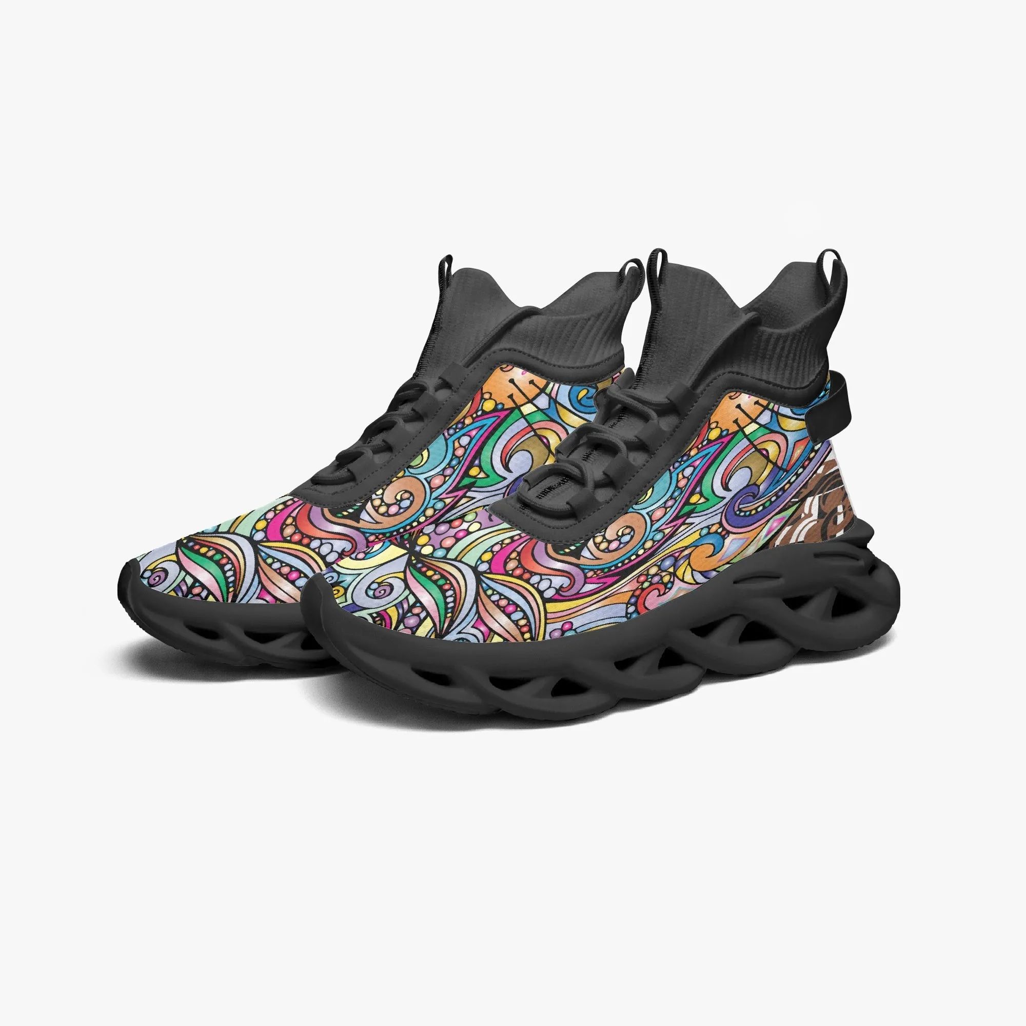 Colourful Mosaic High-top Bounce Mesh Knit Sneakers