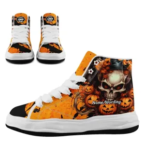 Corporate Gifts,Personalized Bat Design Sneakers, Custom Pumpkin,Skull Shoes, Unisex Canvas High Top Shoes