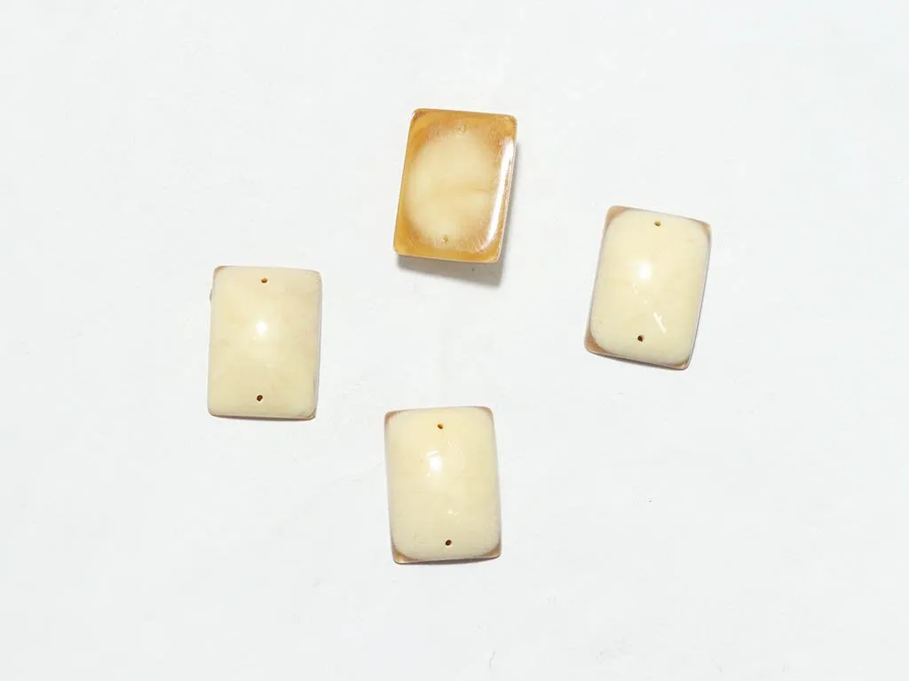 Cream Designer Rectangle Plastic Beads - 25x18 mm