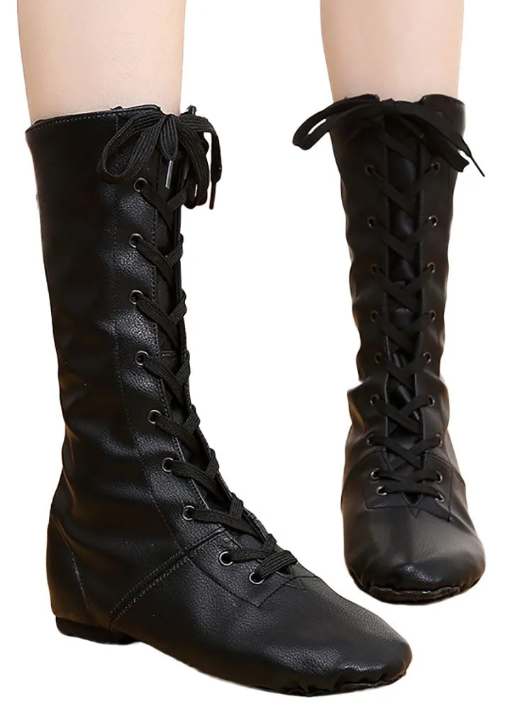 Dance Shoes Soft Sole PU Leather Jazz High Boots