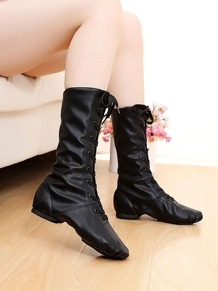 Dance Shoes Soft Sole PU Leather Jazz High Boots
