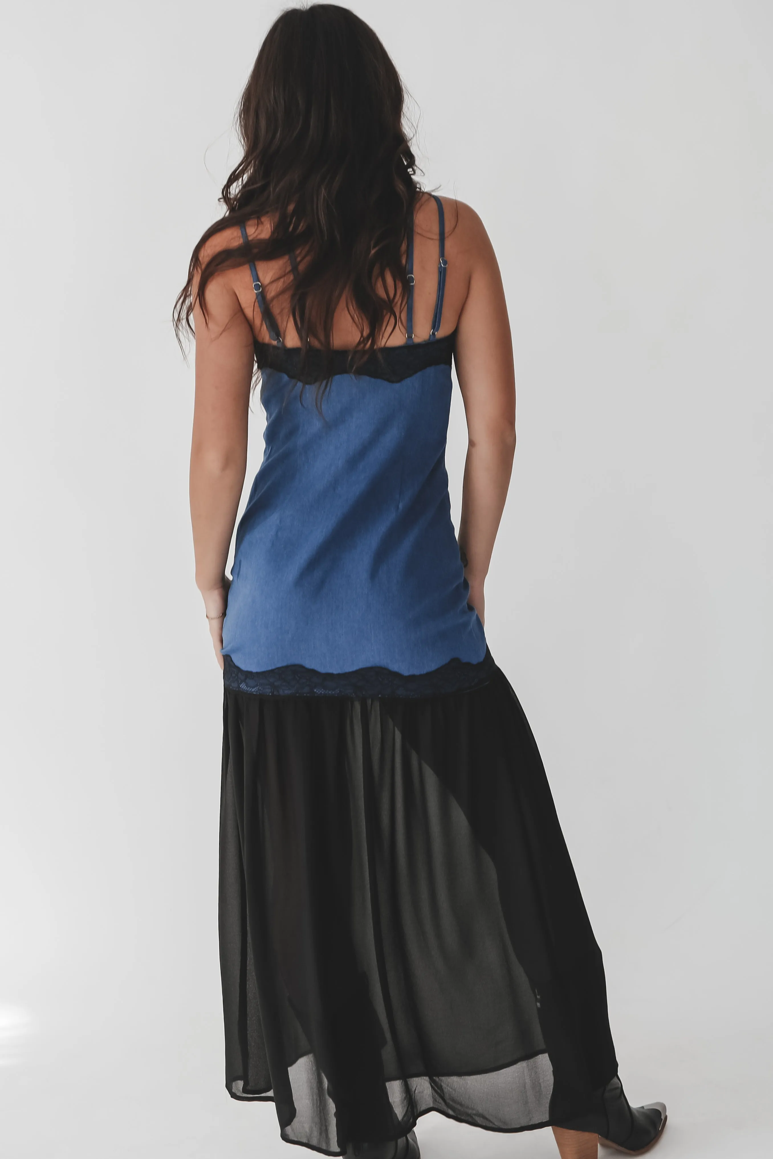 Dance With You Denim Sheer Maxi Dress