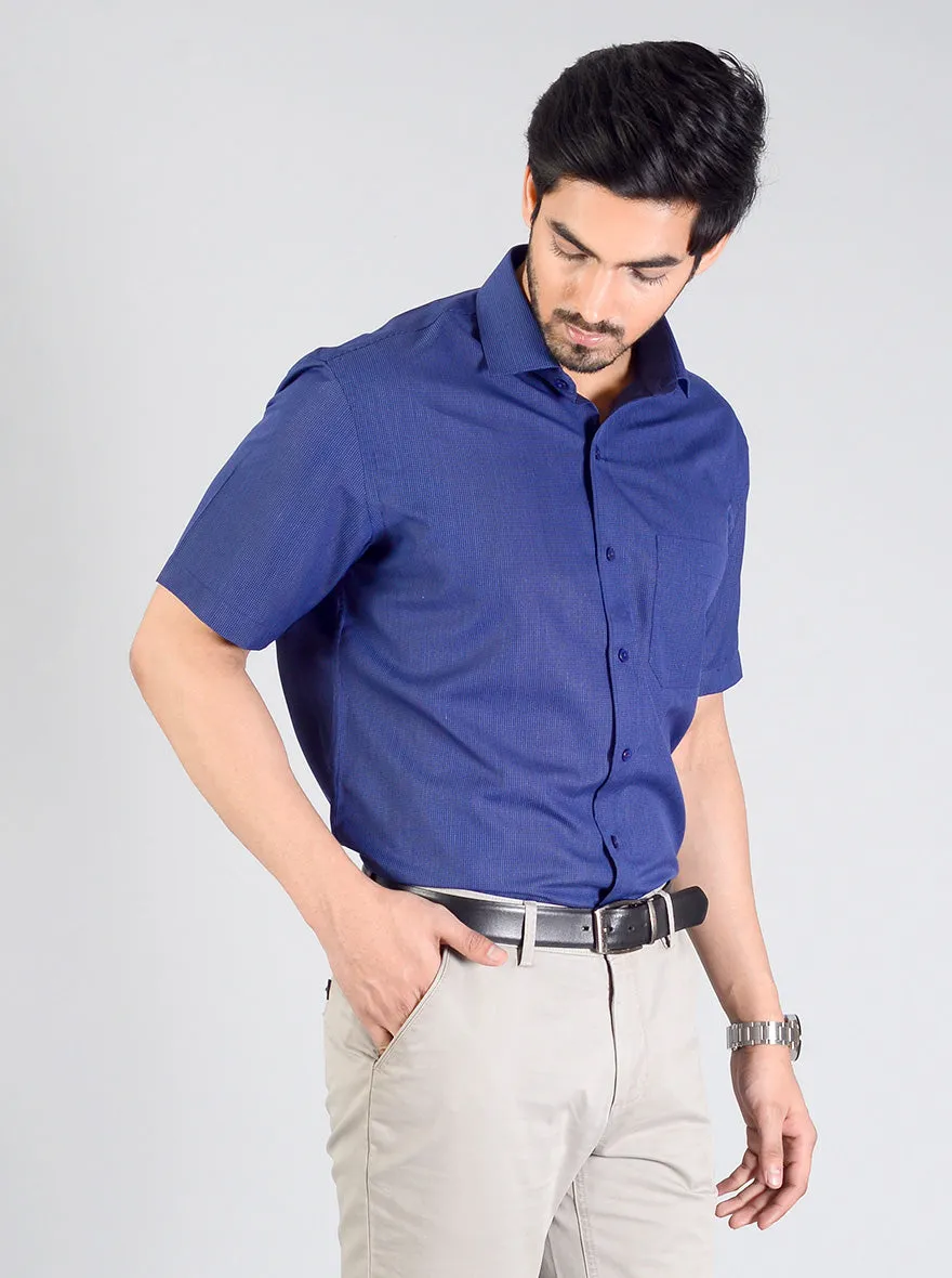 Dark Blue Checked Regular Fit Formal Shirt | Greenfibre