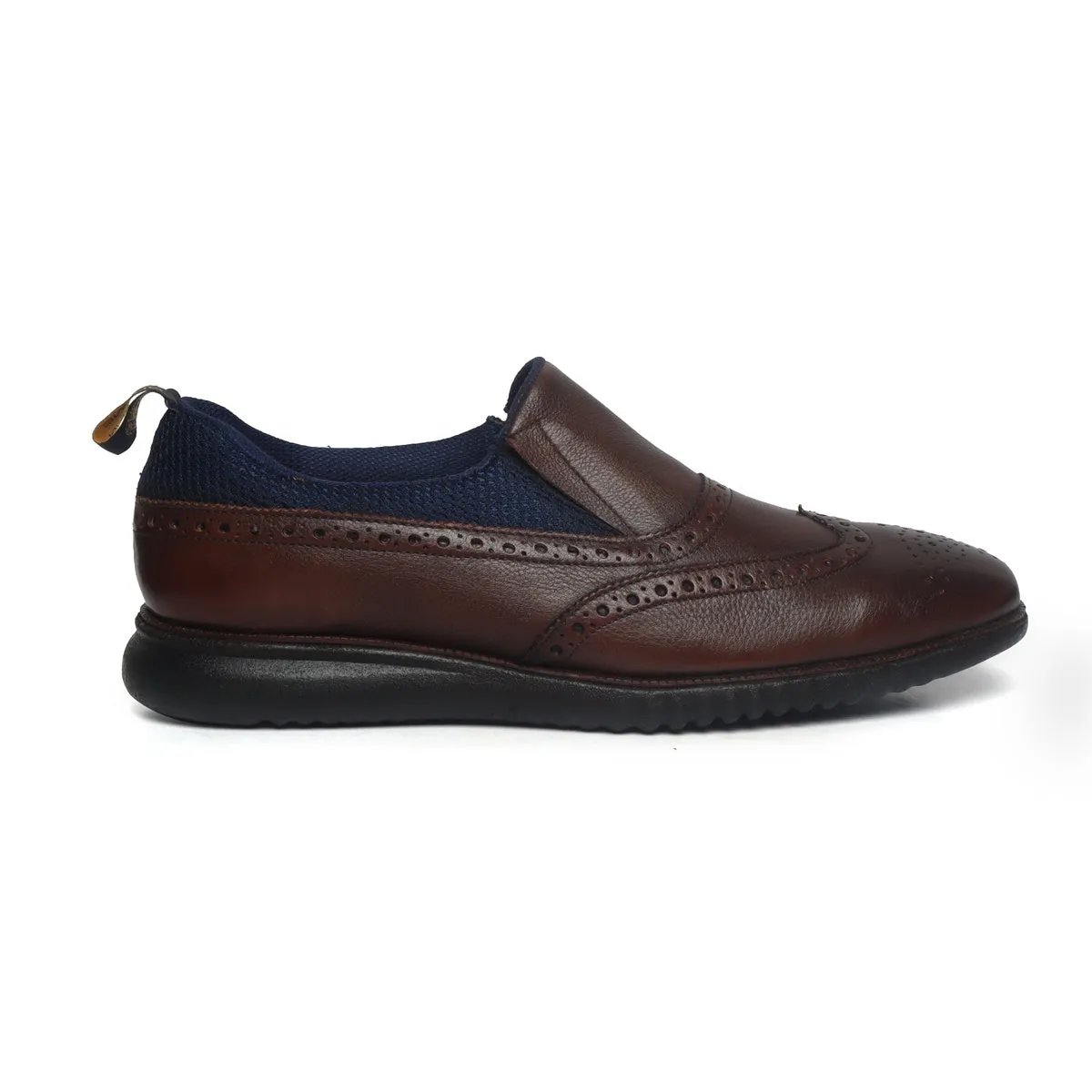 Dark Brown Leather Blue Mesh Light Weight Slip-On Shoes by Brune & Bareskin