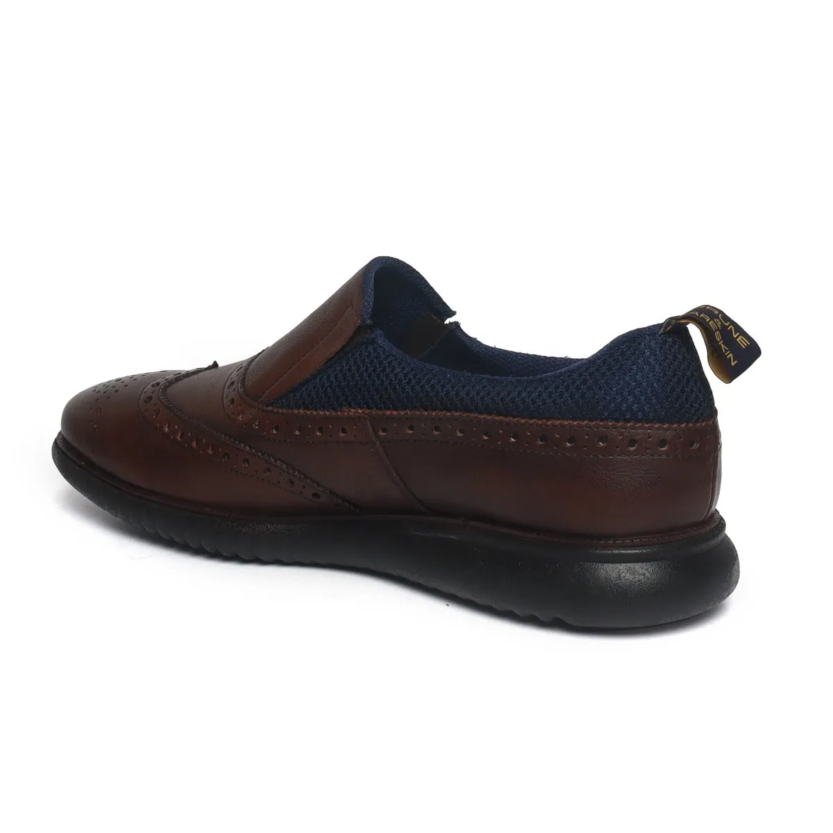 Dark Brown Leather Blue Mesh Light Weight Slip-On Shoes by Brune & Bareskin
