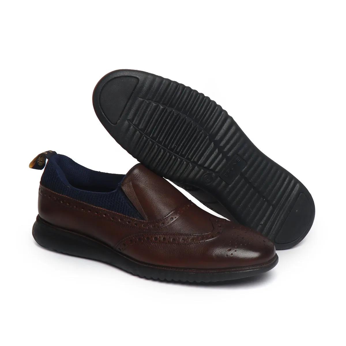 Dark Brown Leather Blue Mesh Light Weight Slip-On Shoes by Brune & Bareskin