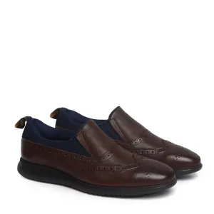 Dark Brown Leather Blue Mesh Light Weight Slip-On Shoes by Brune & Bareskin