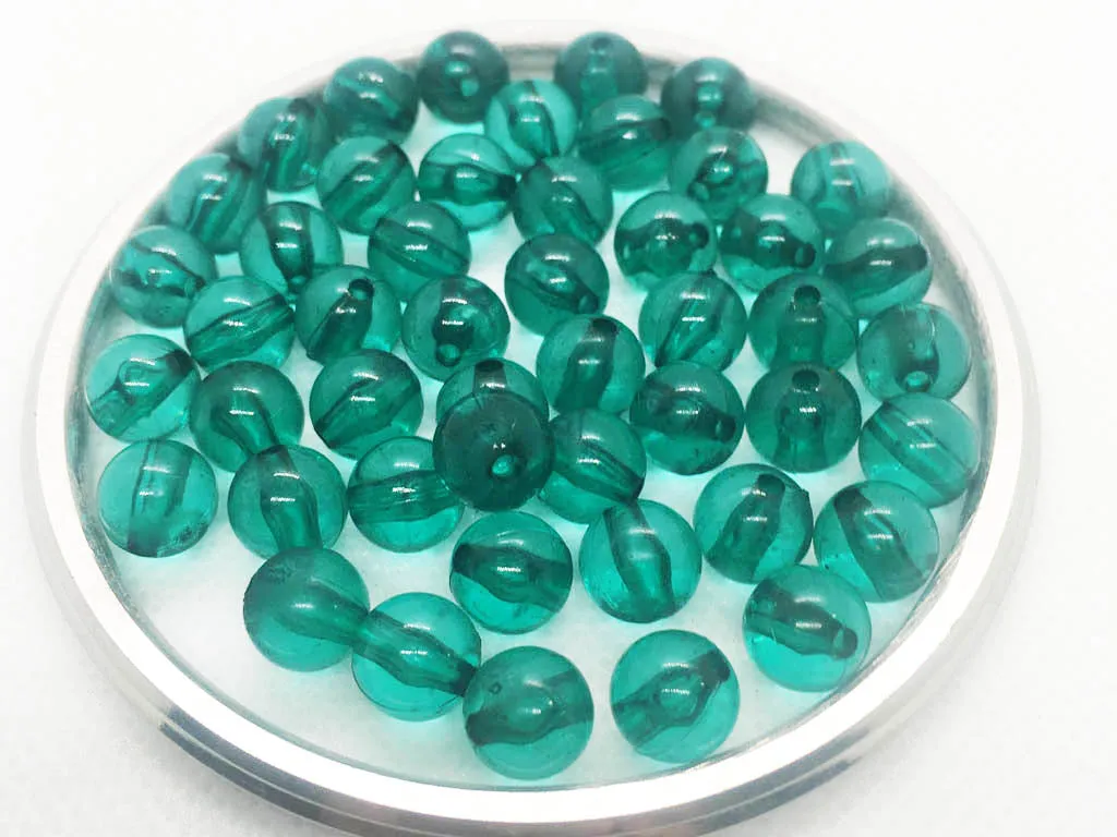 Dark Green Circular Plastic Beads- 8 mm