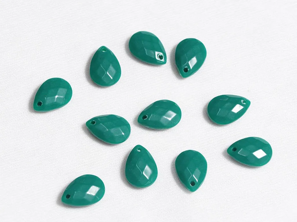 Dark Green Drop Plastic Beads - 18x13 mm