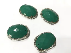 Dark Green Oval Plastic Stone with Crystal Frame (22x28 mm)