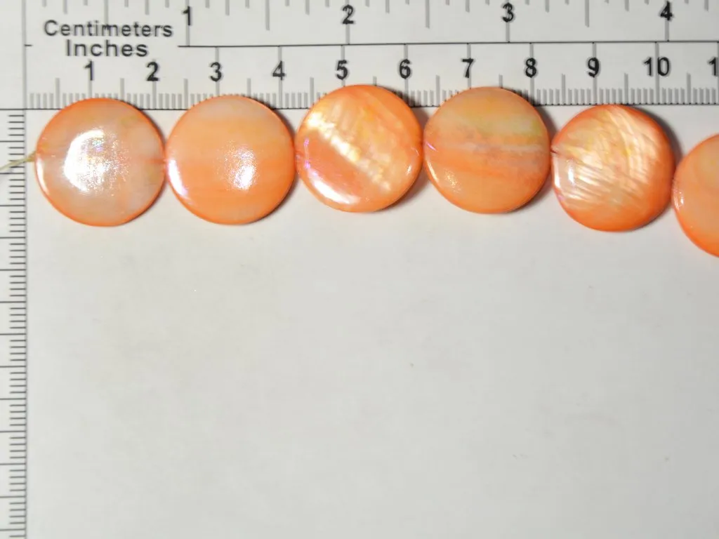 Dark Orange Flat Circular Designer Glass Shell Beads- 20 mm