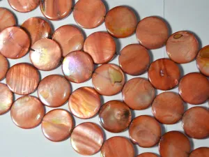 Dark Orange Flat Circular Designer Glass Shell Beads- 20 mm