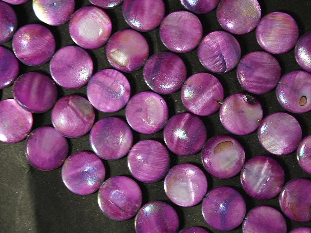 Dark Purple Flat Circular Designer Glass Shell Beads- 20 mm