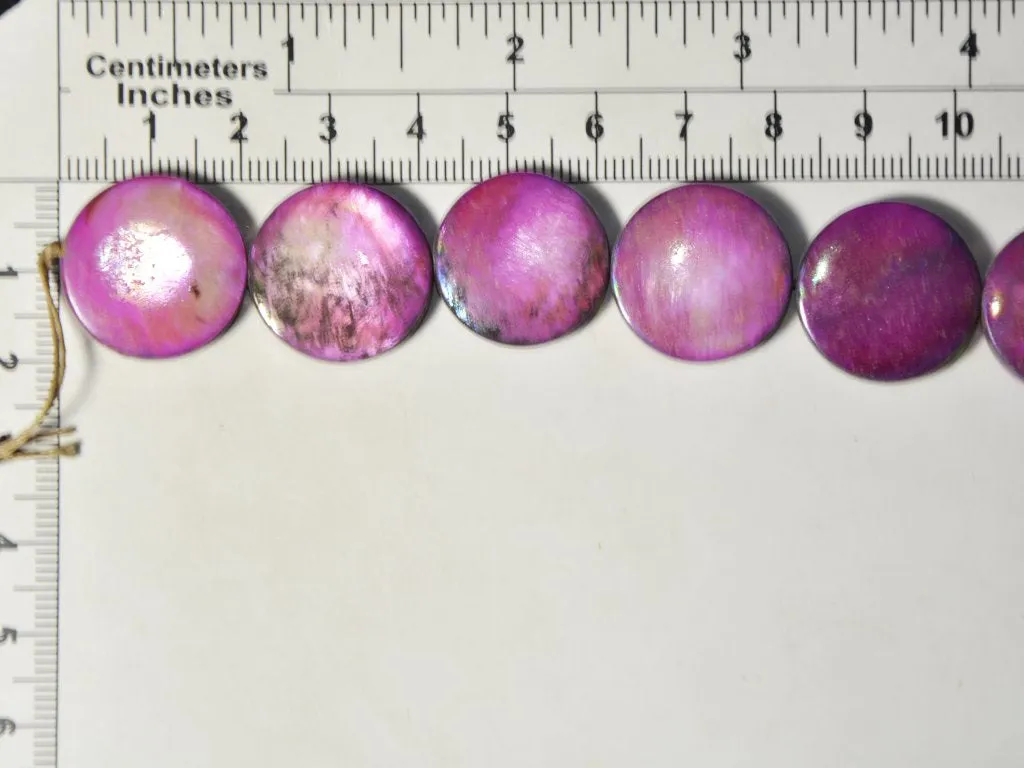 Dark Purple Flat Circular Designer Glass Shell Beads- 20 mm