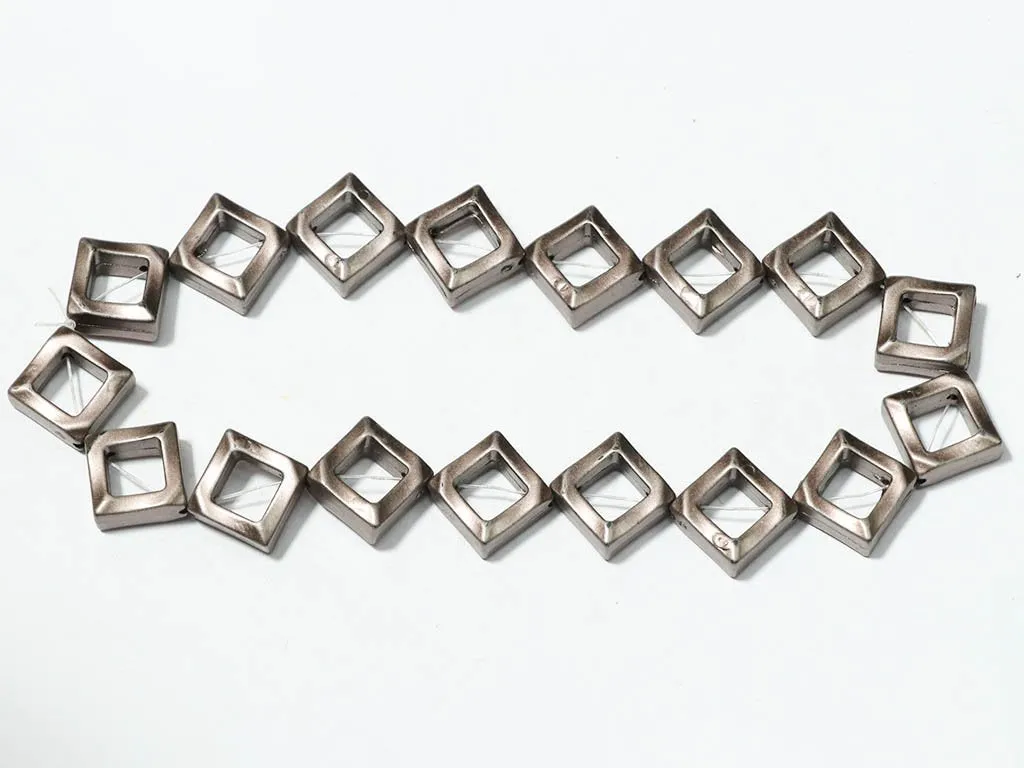 Dark Silver Metallic Square Designer Plastic Beads-16x16 mm