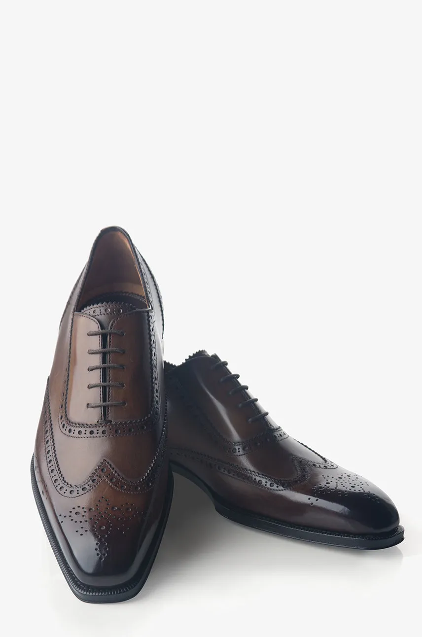 David August Leather Wingtip Brogue Shoes in Reverse Sombrero