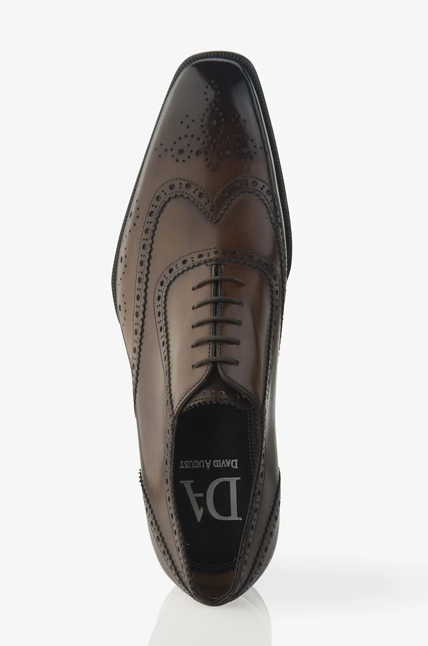 David August Leather Wingtip Brogue Shoes in Reverse Sombrero