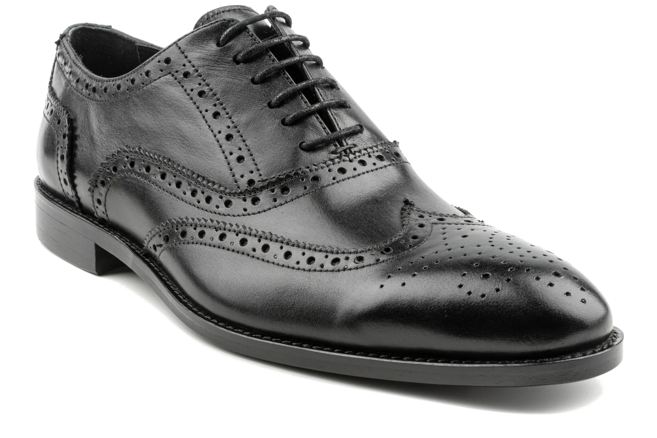 Debbano Chi Classic Wingtip Shoes, Men's Black Oxford Shoes, Crust Leather Oxford Shoes, Winged Tip Dress Shoes, Oxford Brogues for Men