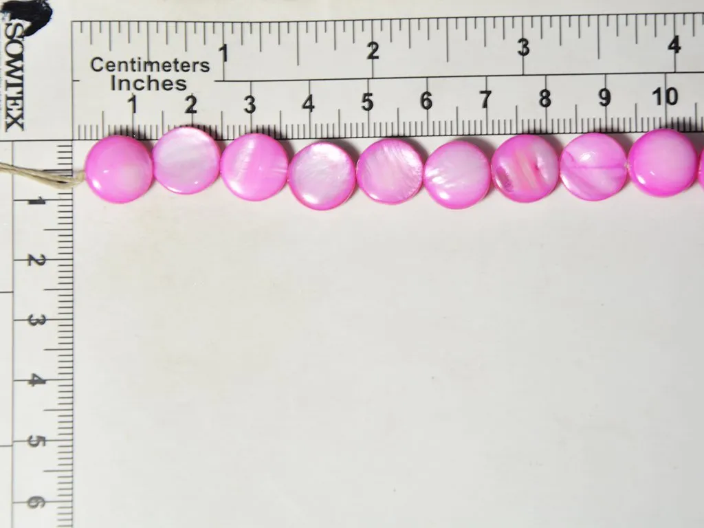 Deep Pink Flat Circular Designer Glass Shell Beads- 12 mm
