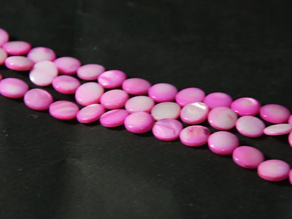 Deep Pink Flat Circular Designer Glass Shell Beads- 12 mm