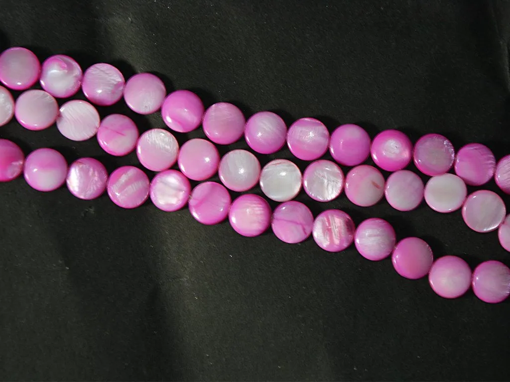 Deep Pink Flat Circular Designer Glass Shell Beads- 12 mm