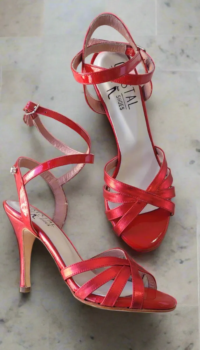 Diamante - Metallic Red Leather Tango Dance Shoes (Leather Sole)